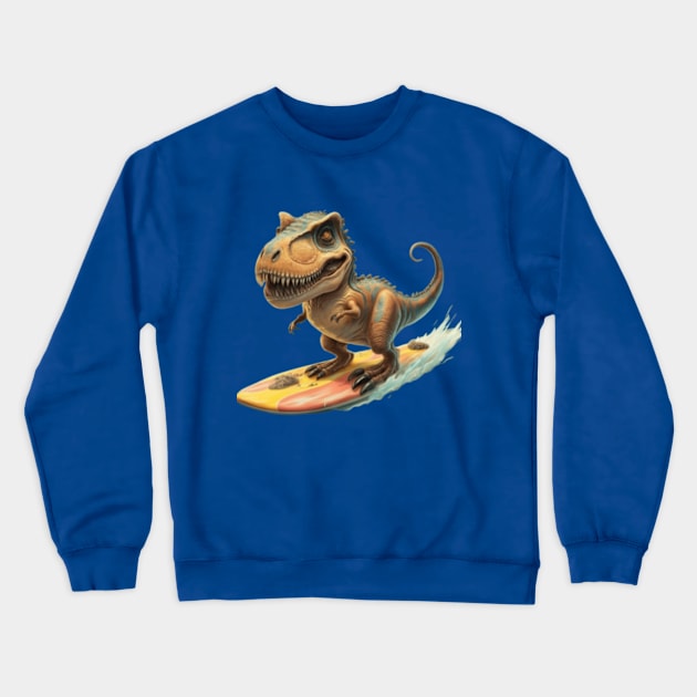 cute dinosaur surfing dino surf dino trex surfer kids tees gift ideas Crewneck Sweatshirt by WeLoveAnimals